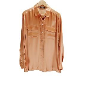 Zanella Platinum Silk Blouse sz 46 US 12 Orange Italy Button Down Quiet Luxury